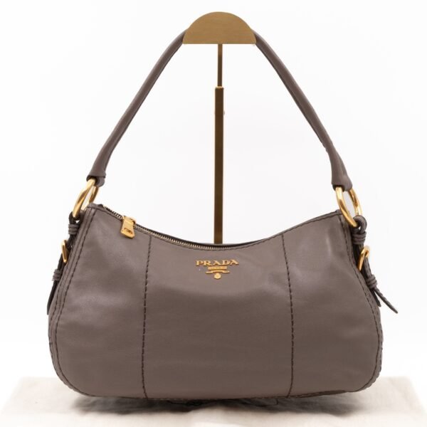 Shoulder Bag Grey Soft Calfskin Leather