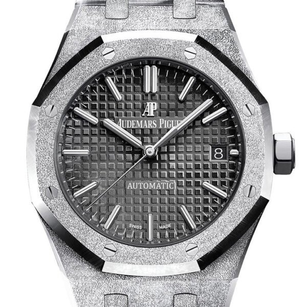 Audemars Piguet Royal Oak 37mm Frosted Gold Black Dial Ladies 18k White Gold Watch 15454BC.GG.1259BC.03