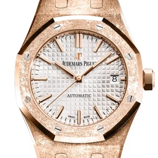 Audemars Piguet Royal Oak 37mm Silver-toned Dial Hammered 18k Pink Gold Automatic 15454OR.GG.1259OR.01