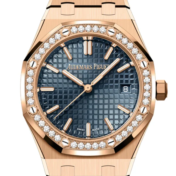 Audemars Piguet Royal Oak 34 Blue Dial Rose Gold Diamond Bezel 77451OR.ZZ.1361OR.04