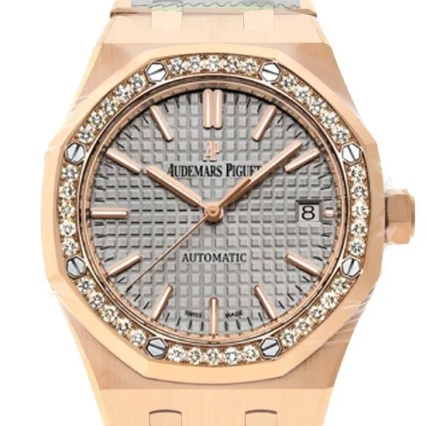 Audemars Piguet Royal Oak 37mm Grey nickel-toned Dial Automatic 18K Pink Gold Ladies Diamond Watch 15451OR.ZZ.1256OR.02