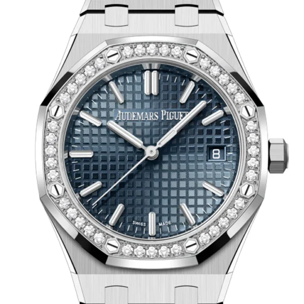 Audemars Piguet Royal Oak 34 Blue Dial Stainless Steel Diamond Bezel Watch 77451ST.ZZ.1361ST.04