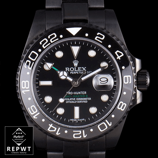rolex_blaken_GMT_master_II_singel_black_dial_116710_dlc_pvd_front-1