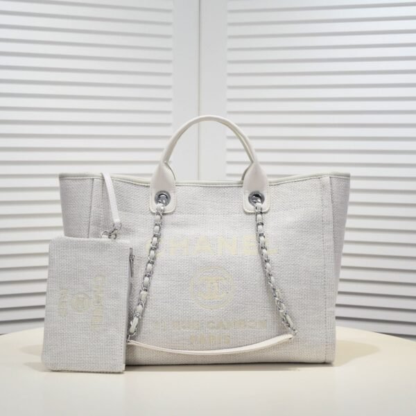 CHANEL  tote Chain Canvas Beach Tote
