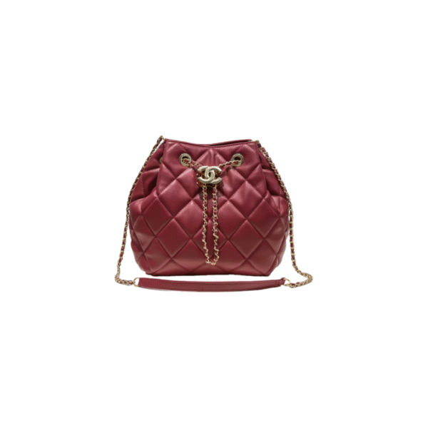 CHANEL Double C Chain Rope Burgundy Mini Bucket Bag